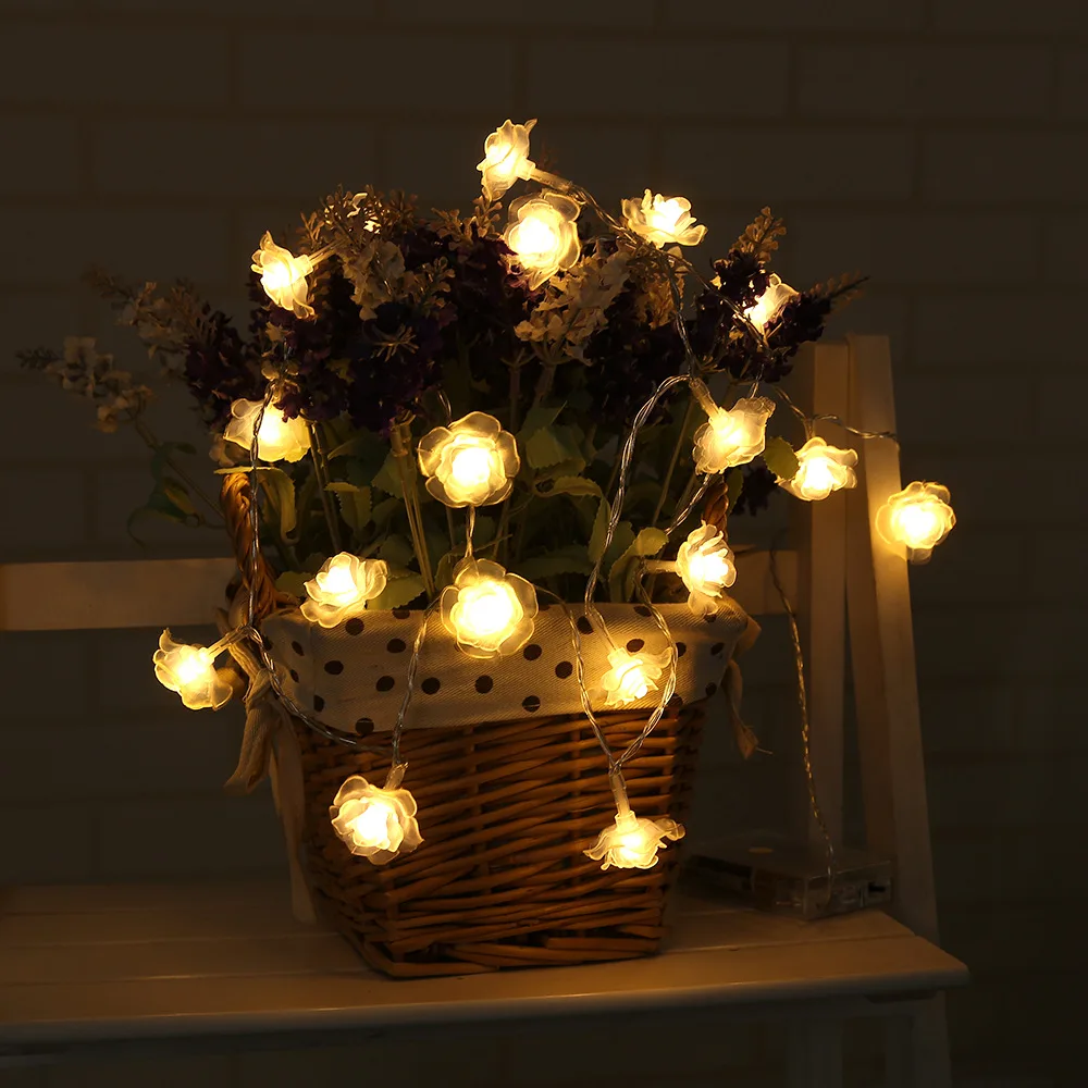 Christmas Lights 10/20/30/40leds Rose Flower String Lights for Outdoor Wedding Party Holiday Valentine Decoration Garland