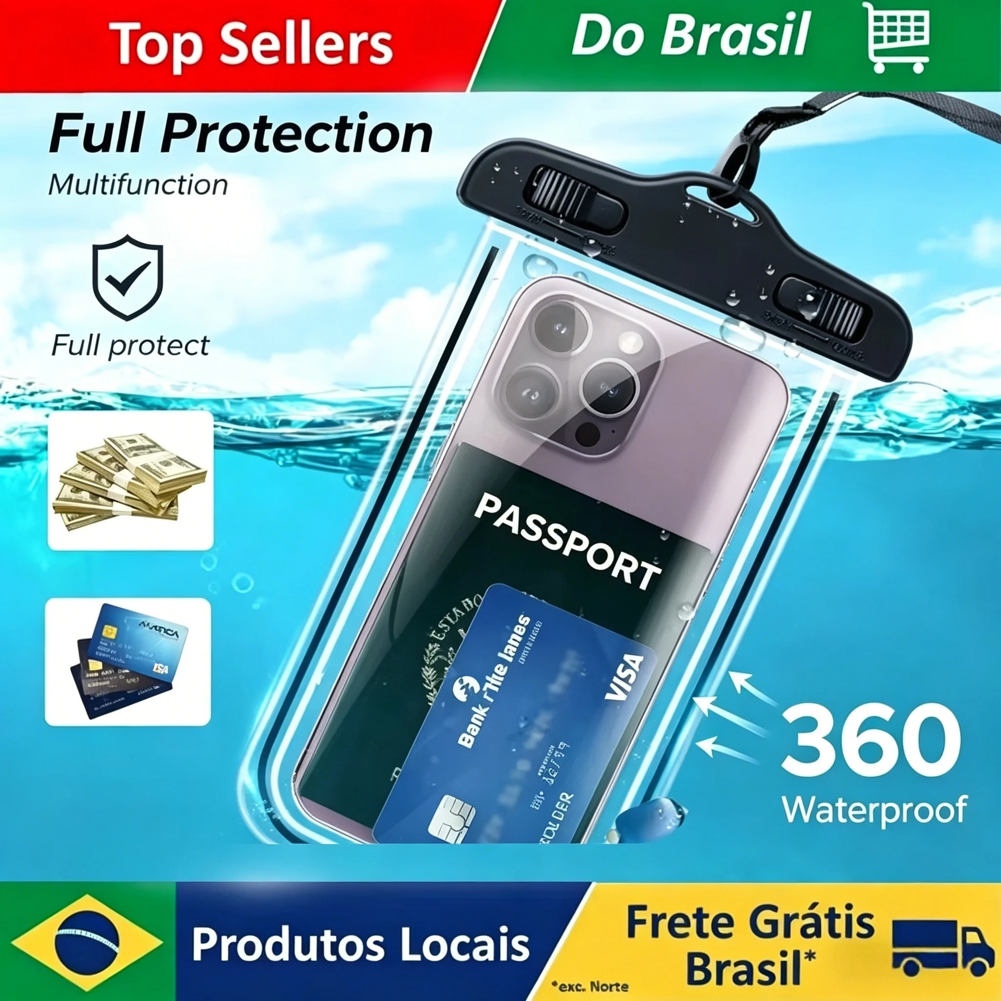 Capa Impermeável para Telefone no Brasil, Bolsa Impermeável para Natação, Capa Protetora Subaquática Universal