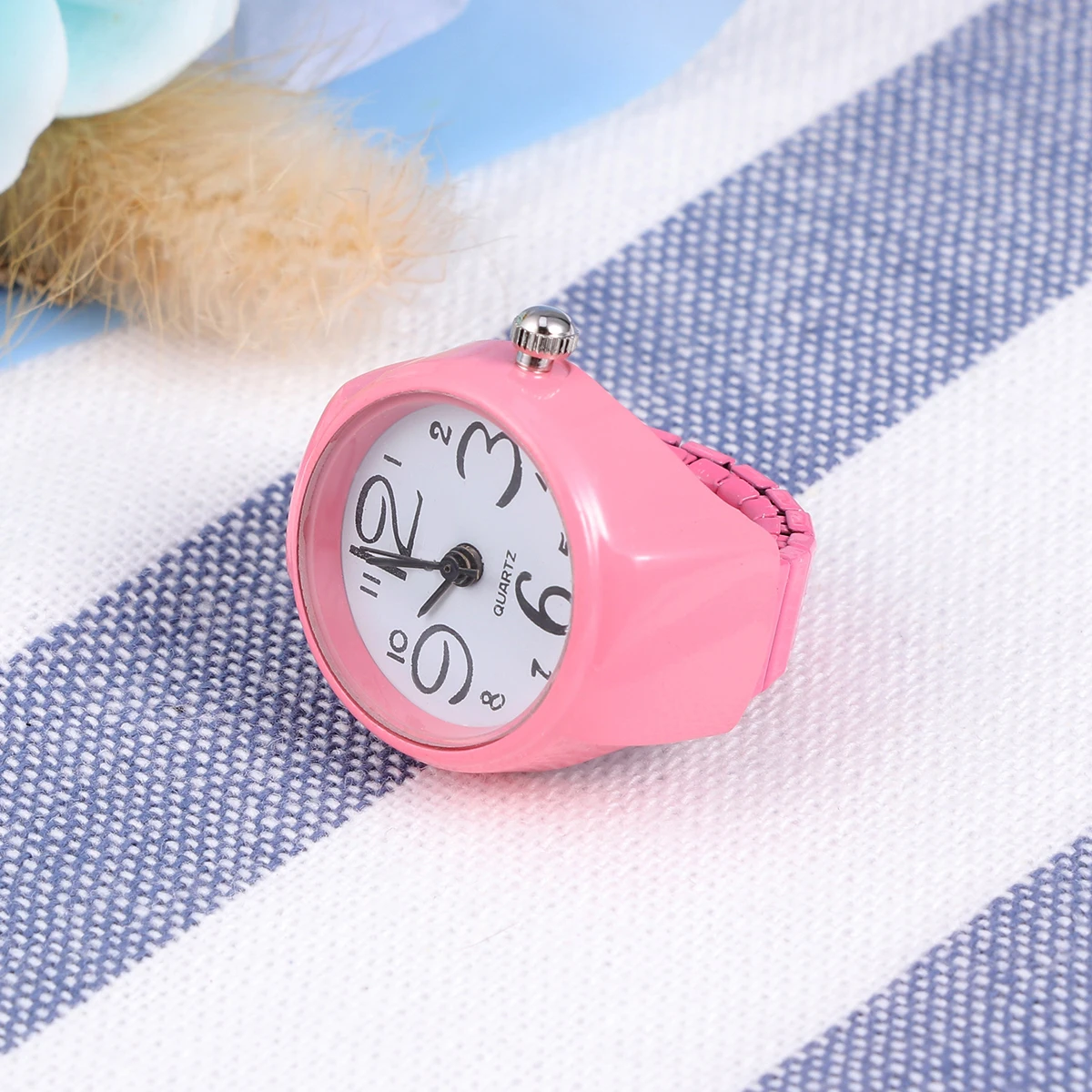

1pc Watch-shaped Ring Mini Case Pink Unisex Finger Watches for Men Stylish Decoration Gifts Kids Birthday Christmas Pocket Watch