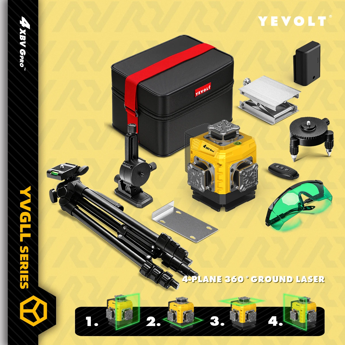

YEVOLT Laser Level: YVGLL4XS16G 16-Line 360° Rotating Window & Strobe Flash - Quick Laser Tracking in Strong Light Environments