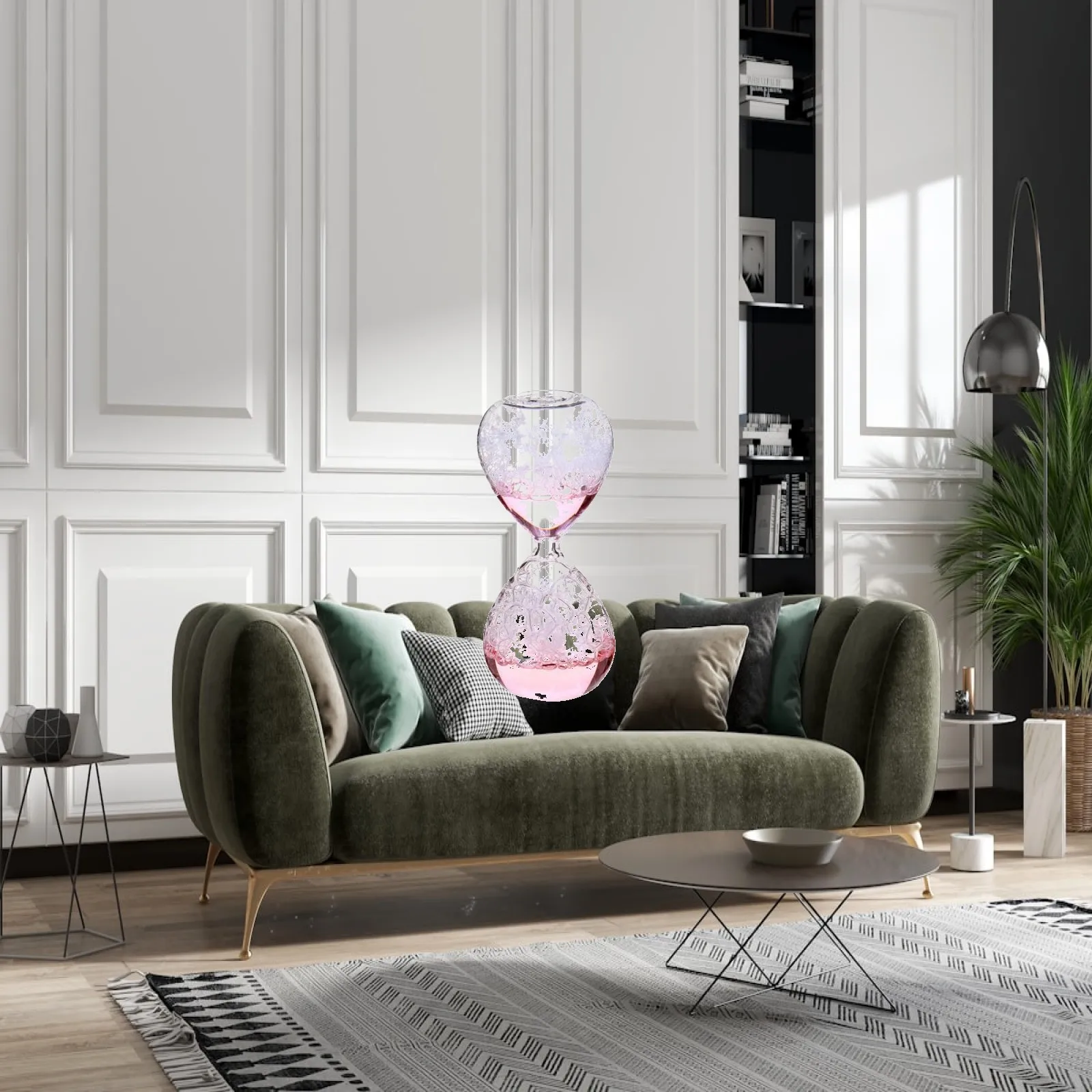 Elegant Bubble Singing Hourglass Handmade Glass Liquid Art Sand Timer for Kids Home School Table Ornament