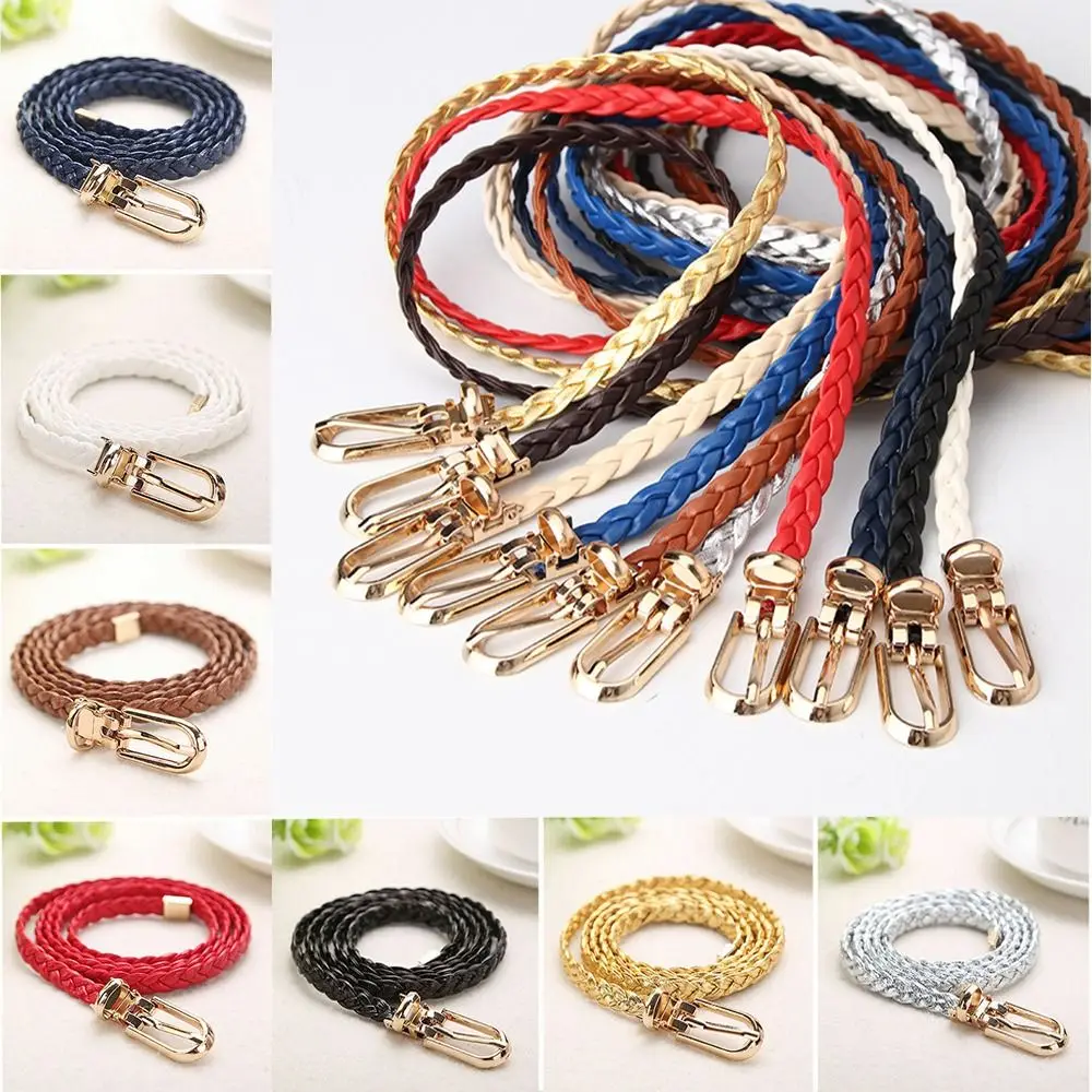 Women Vintage Thin Skinny Ladies Dress Cummerbands Braided Belt Pin Buckle Waistband Weave Waist Band