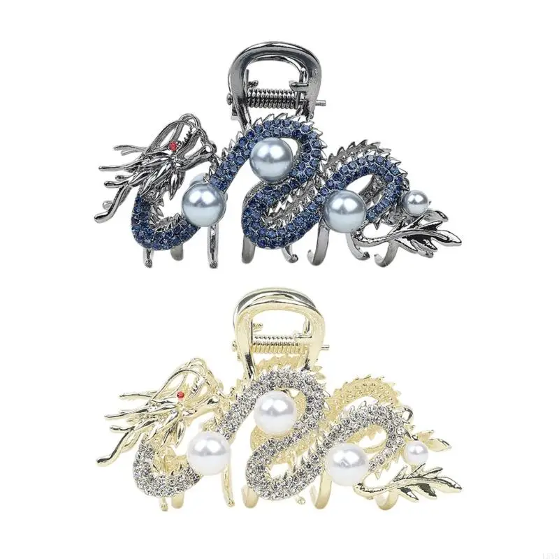 L5YB Domineering Dragon Hairpin Chinese Zodiac New Year Festive Diamante Claw Clip