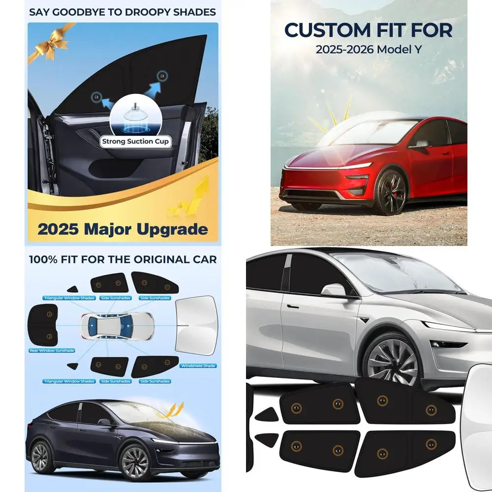 Car Window Shades Set for Model Y, 2025-2026, 8pcs Privacy Sun Shade, Suction Cups, Full Coverage for Front, Side, Rear Windows,
