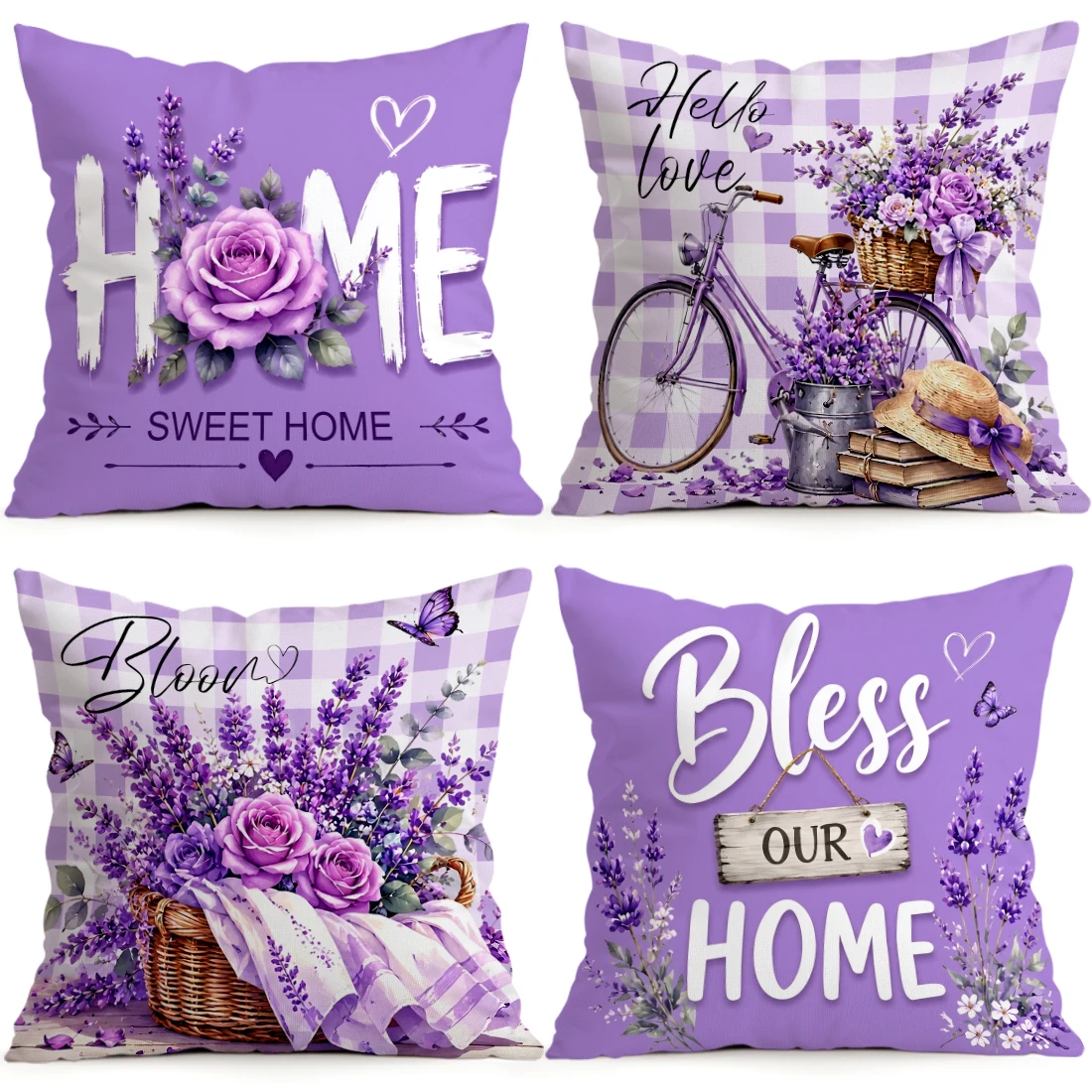 1pcs/4pcs Lavender Purple Rose Pastoral Cushions Pillowcase Polyester Cushion Cover Throw Pillow Pillowcover Home Car Sofa Decor