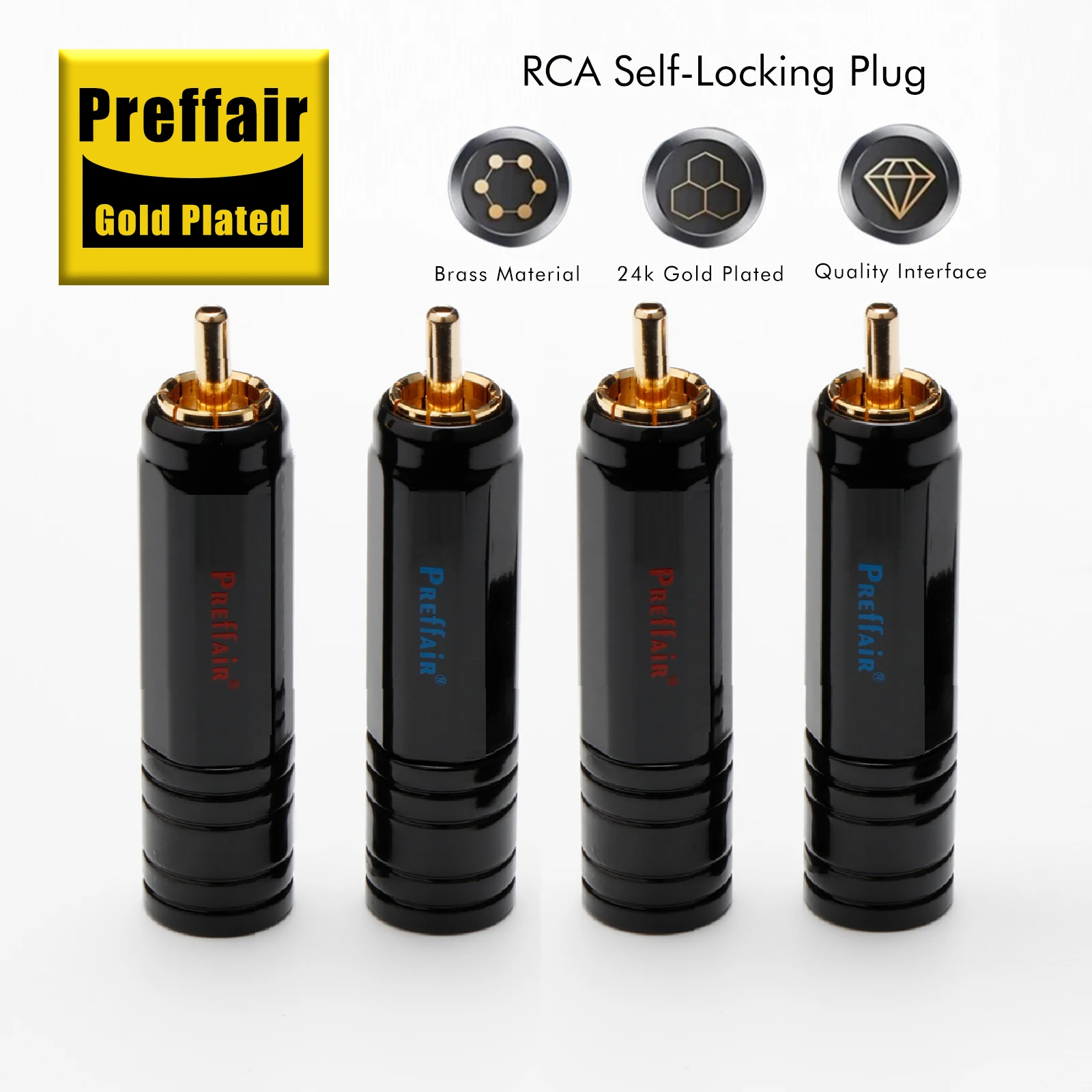 

Preffair, 4 шт., высококачественные RCA-разъемы с позолотой 24K, медные, прочные, с винтовым креплением, для пайки, аудио-видео соединители