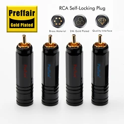 Preffair 4pcs Hi-End 24K Gold Plated Copper RCA Plug Durable RCA Connector Screws Soldering Locking Audio Video  Plug