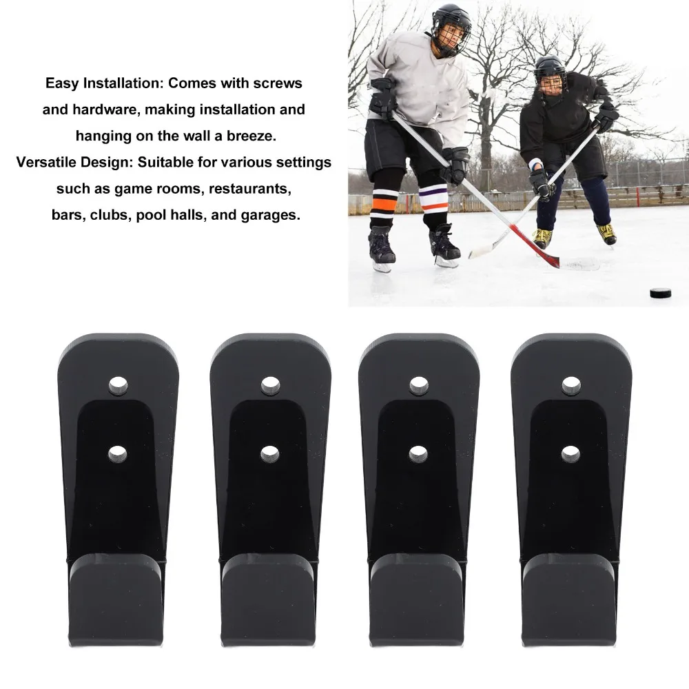 4PCS Black Hockey Stick Rack Durable Acrylic Hockey Stick Holder Versatile Wall Mount Hockey Stick Hanger Club Bar