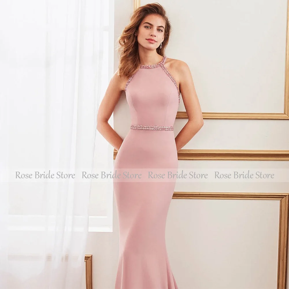 Elegant Purple Evening Dresses for Women Mermaid/Trumpet Beading Evening Party Gowns Long Backless O Neck Sleeveless Prom Dress