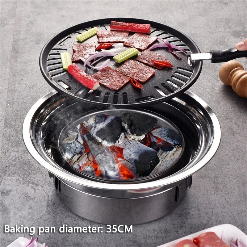 Stainless Steel Charcoal Barbecue Grill Korean Non-stick Barbecue Grills Portable Outdoor bbq grill Round Carbon Barbecue Stove