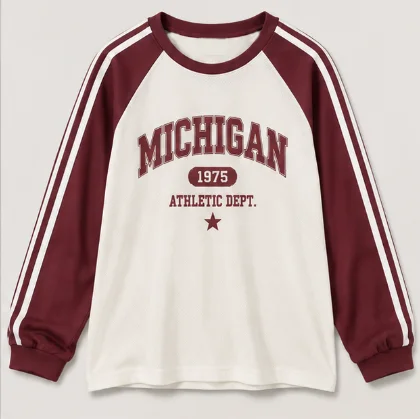 Women's & Men Harajuku Y2K Long Sleeve Tee, Vintage College Contrast Color Top, Loose Letter Print Crew Neck Casual Shirt