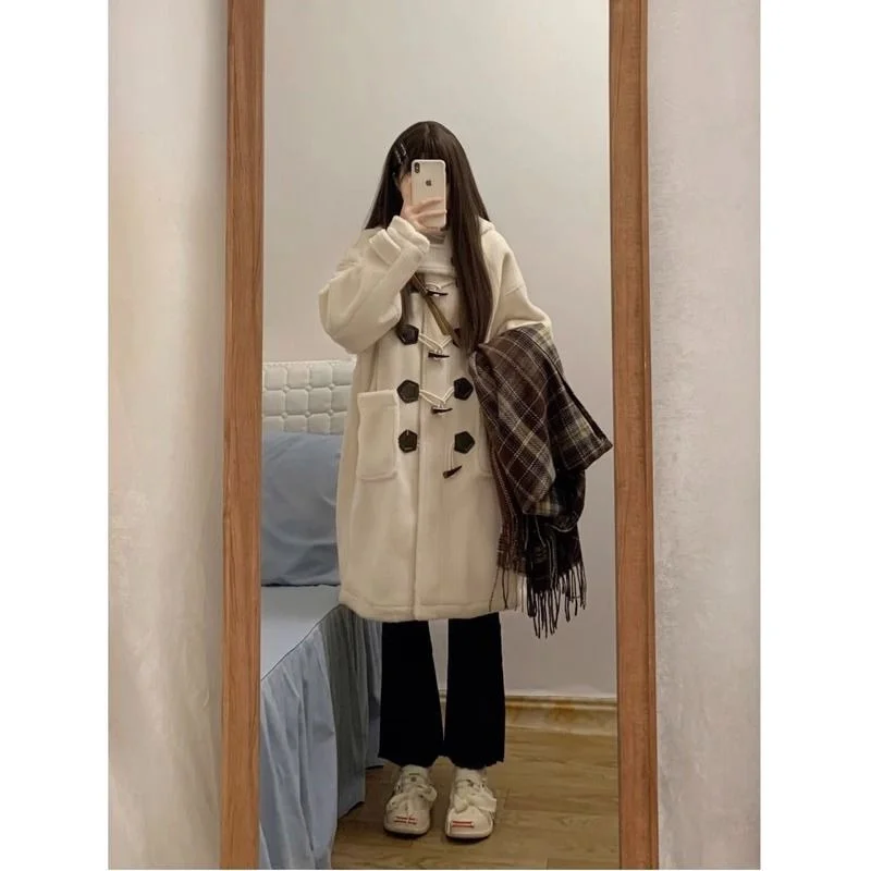 

plus Size Women's Fleece Lined Sheepskin Coat Autumn Winter Loose Warm Outerwear Button up Casual Long Sleeve Jacket