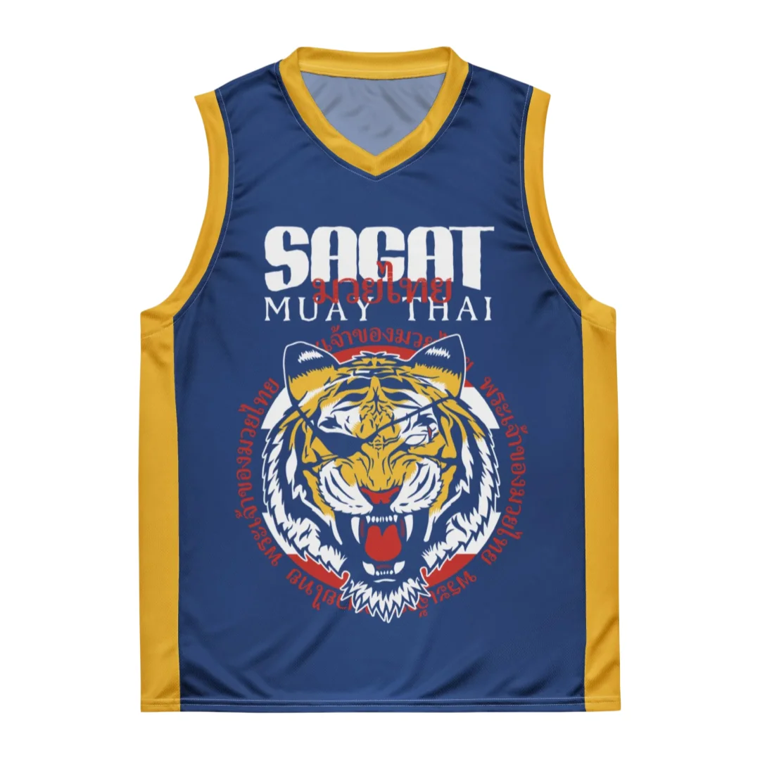 Maillot de basket-ball pour hommes God of Muay Thai, motif tigre, sans manches, débardeur d'été, vêtement de sport vintage Sagat 87, gilet décontracté