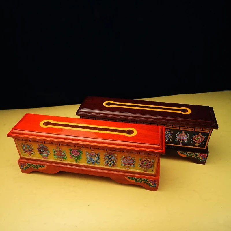 Multicolored Wood Painting Eight Auspicious Symbols Relief Sculpture Incense Stick Incense Burner Solid Wood Household Bedroom