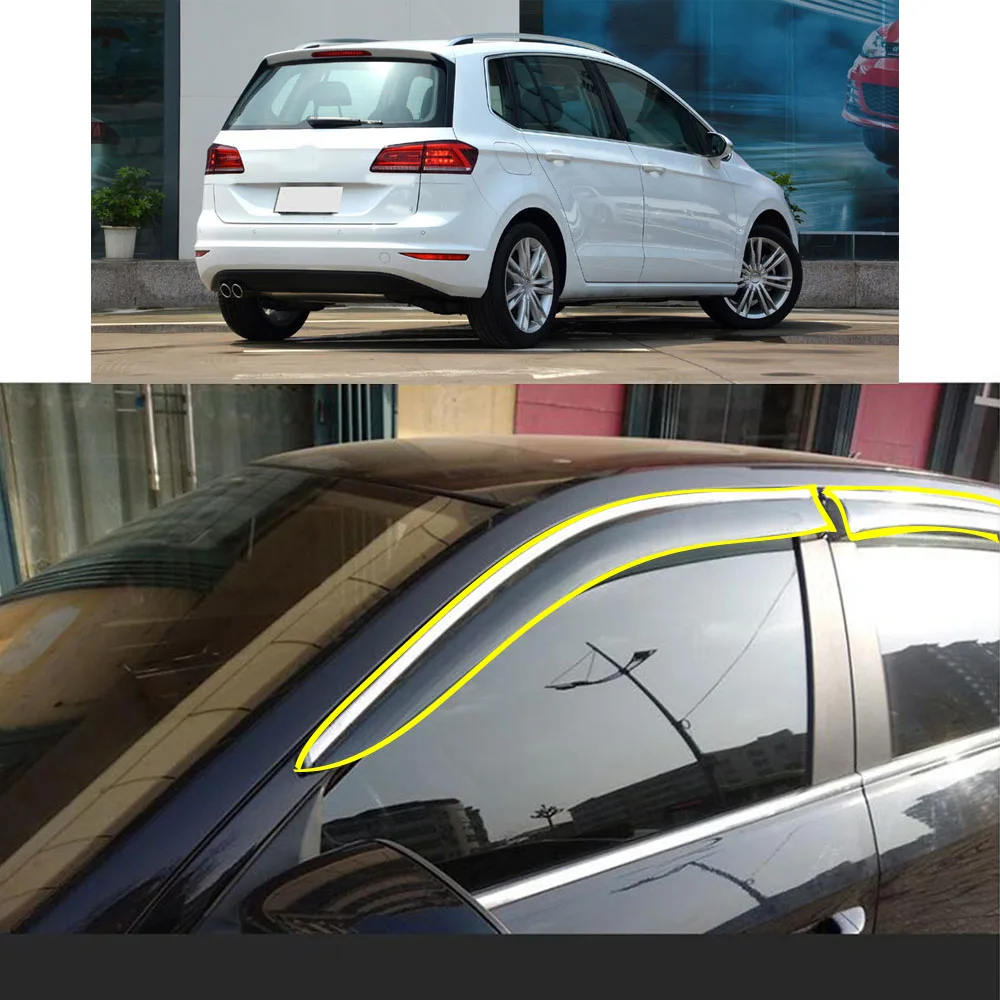 

Car Sticker Plastic Window Glass Wind Visor Rain/Sun Guard Vent For VW Volkswagen Golf Sportsvan 2016-2017 2018 2019 2020 2021