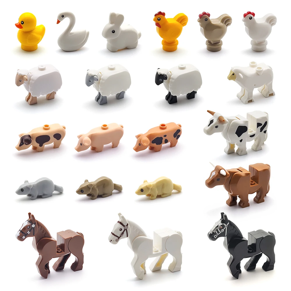 MOC Building Blocks Animali da fattoria Pollo Anatra Maiale Pecora Bovini Cavallo Scena Assemblaggio Puzzle Accessori giocattolo
