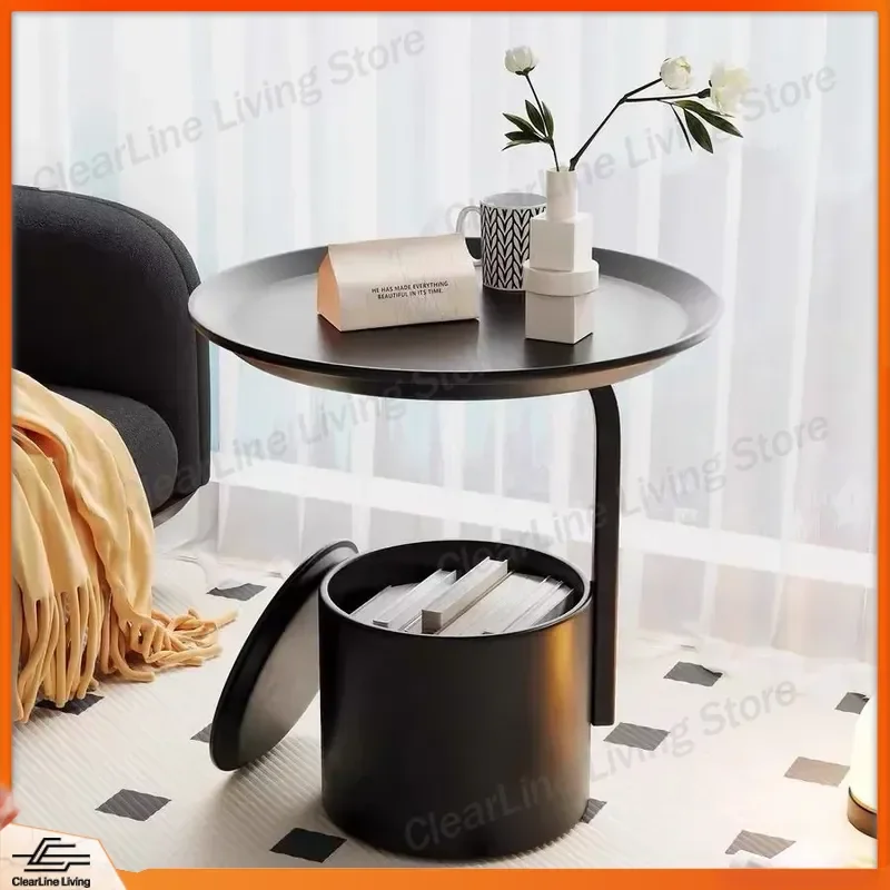 

Minimalist Cream Round Sofa Side Table Removable Coffee Table Corner Table Bedside Rack