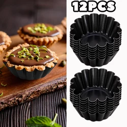 12pcs Non-stick Carbon Steel Mini Egg Tart Pans Reusable Cupcake Mold Flower Cup Cake Mold Muffin Baking Cup Mold