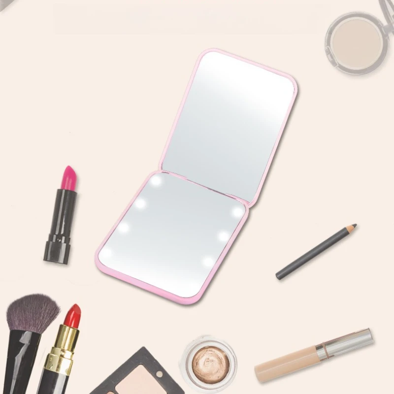 Tragbarer tragbarer LED-Make-up-Spiegel, 2-facher Kippschalter, 8 Lampenperlen, Make-up-Klappspiegel