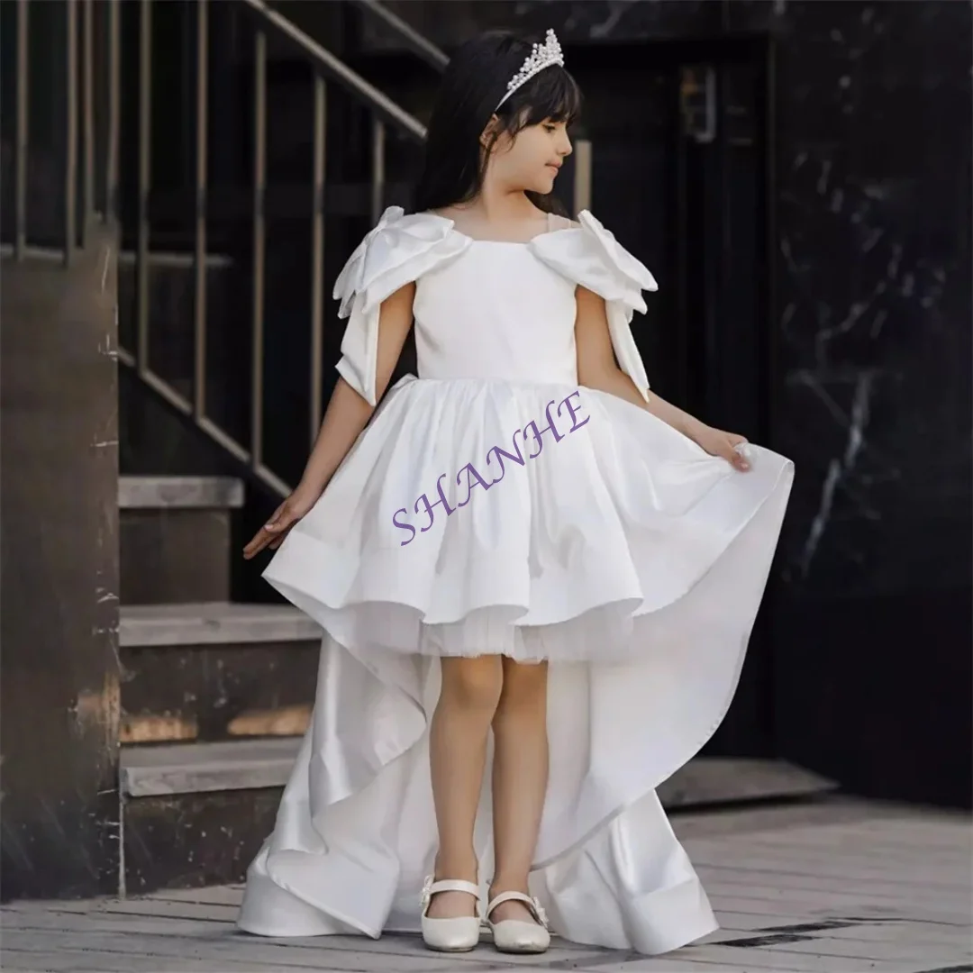 تخصيص القوس س الرقبة قصيرة الأكمام الطية الأولى بالتواصل ثوب الركبة طول الاجتياح قطار كلاسيكي حفل زفاف رسمي زهرة فتاة الدكتور #2