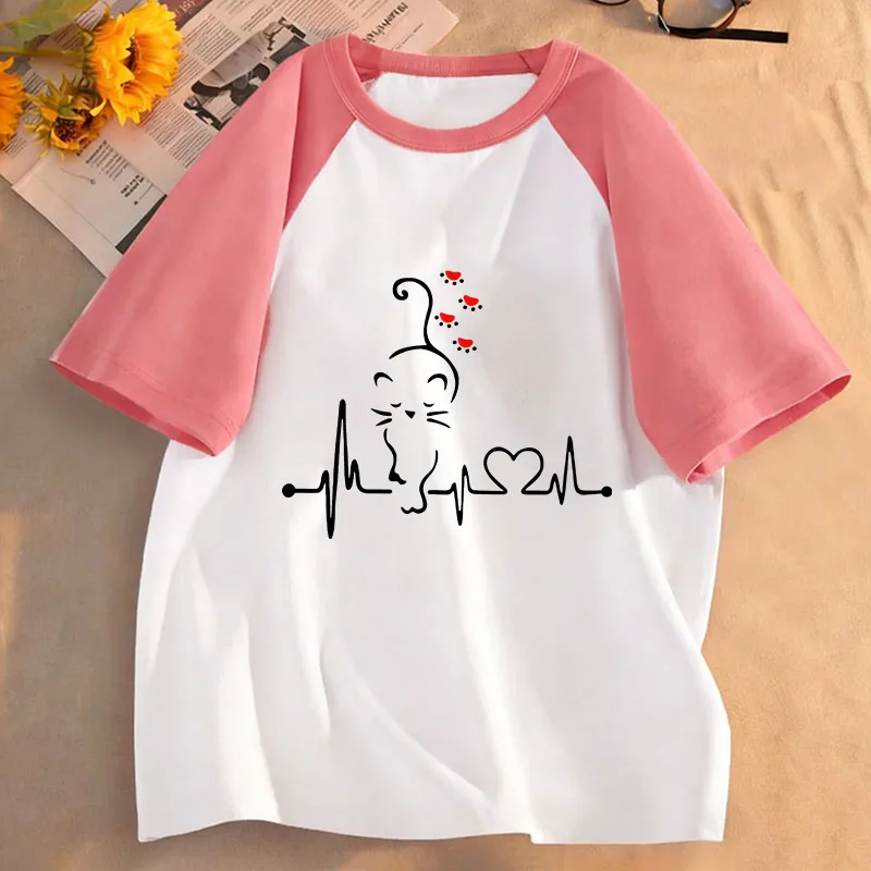 Lustige Katzen-Liebesherzen Kinder-T-Shirts Sommer Kurzarm-Shirts Cartoon-Tier Jungen Mädchen Kleidung Kawaii Oberteile Kinder-T-Shirt