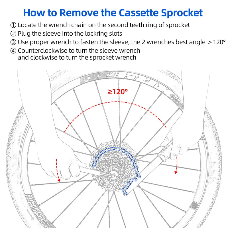 Bicycle Chain Whip Tool Lockring Removal Wrench For Shimano Sram Cassette Freewheel Assembly Disassembly Wrench Sprocket Remover