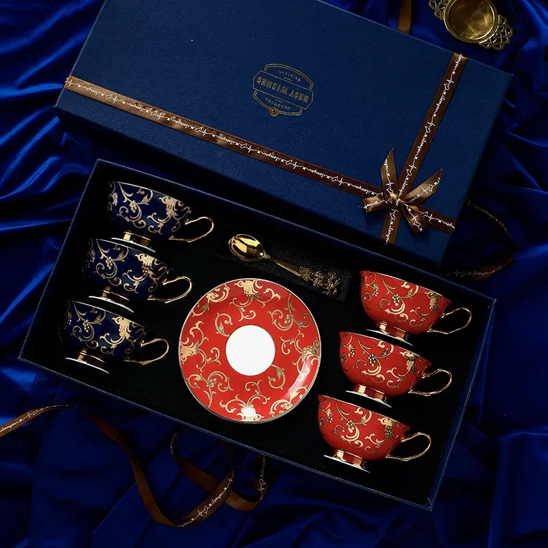 

6cup Retro Imperial European Coffee Cup Set Porcelain Tea Sets Luxury Gift Bone China Ceramic Cafe Wedding Decoration Drinkware
