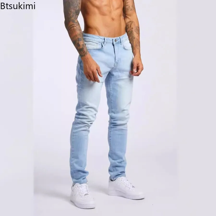 2025 Street Fashion Men Black Jeans High Quality Elastic Slim Ripped Jeans Casual Vintage Men's Basic Small Feet Denim Trousers
