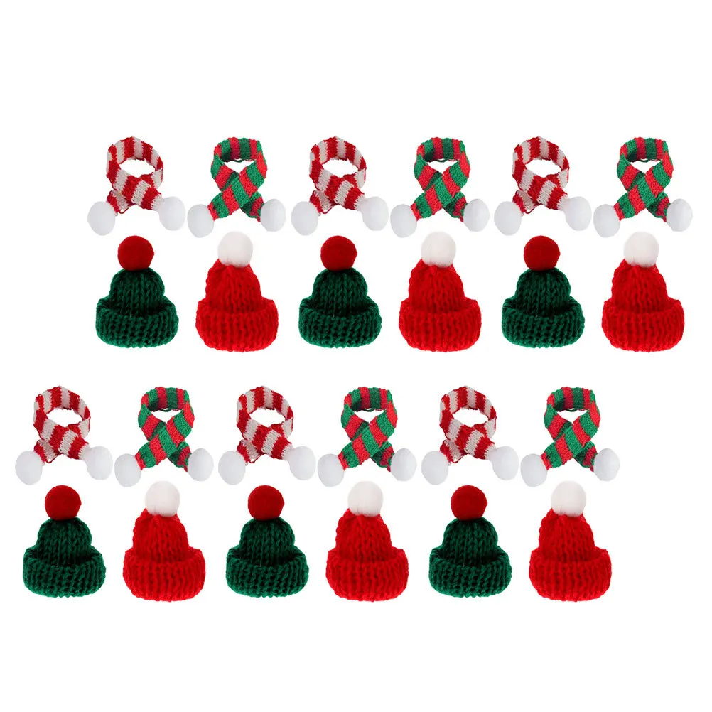 

24Pcs Mini Knit Hat Scarf Set Christmas Decoration for Wine Bottle Cover Party Supplies Festive Holiday Ornaments