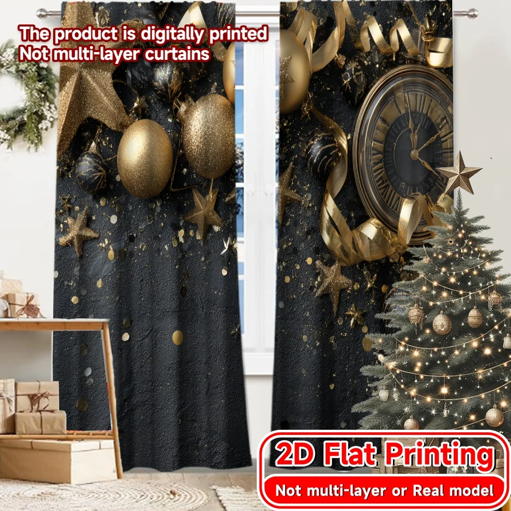 طباعة مسطحة ثنائية الأبعاد، قطعتان للاحتفال الذهبي (2) ستائر أنيقة من القماش لغرفة النوم وغرفة المعيشة والمكتب والمراهقين