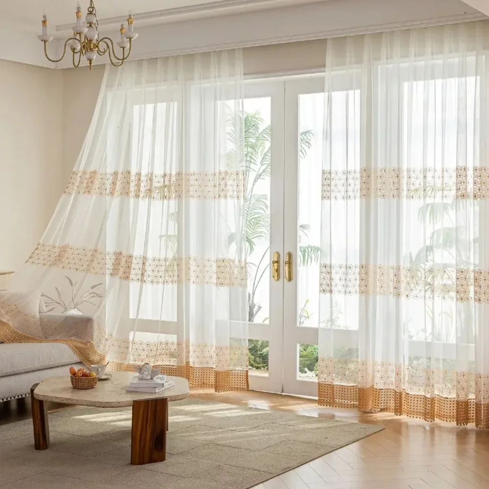 European Sheer Curtains for Living Room Bedroom Balcony Elegant Dreamy Korean Design Sun Protection Heat Insulating Drapes