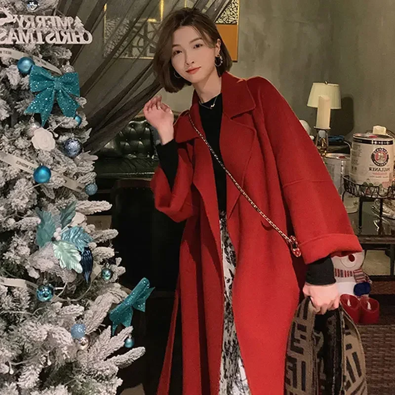 autumn and winter new foreign-style celebrity double-sided woolen coat women's medium and long small woolen coat