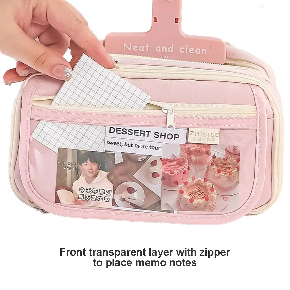 Kawaii الوردي مقلمة متعددة الطبقات طالب القرطاسية القلم حقيبة أنيقة صندوق القلم الإبداعي الطلاب العودة إلى المدرسة لوازم مكتبية