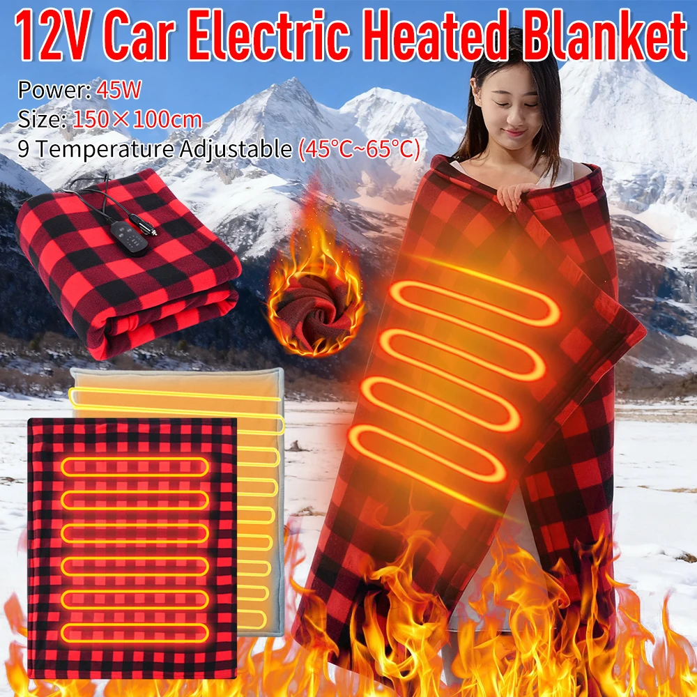 

12V Car Electric Blanket 9 Heating Level Temp Heating Pads Heated Travel Blanket for Car Outdoor Traveling Camping Pad 150×100cm