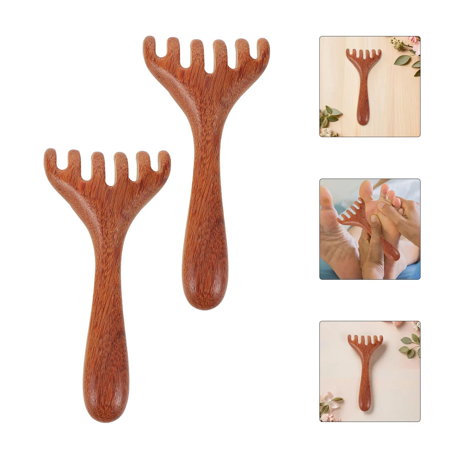 

3 шт., массажная расческа с шестью когтями, деревянный массажер для ног из сандалового дерева, длинная ручка, инструмент для релаксации, глубокий точечный массаж, скребок для спины