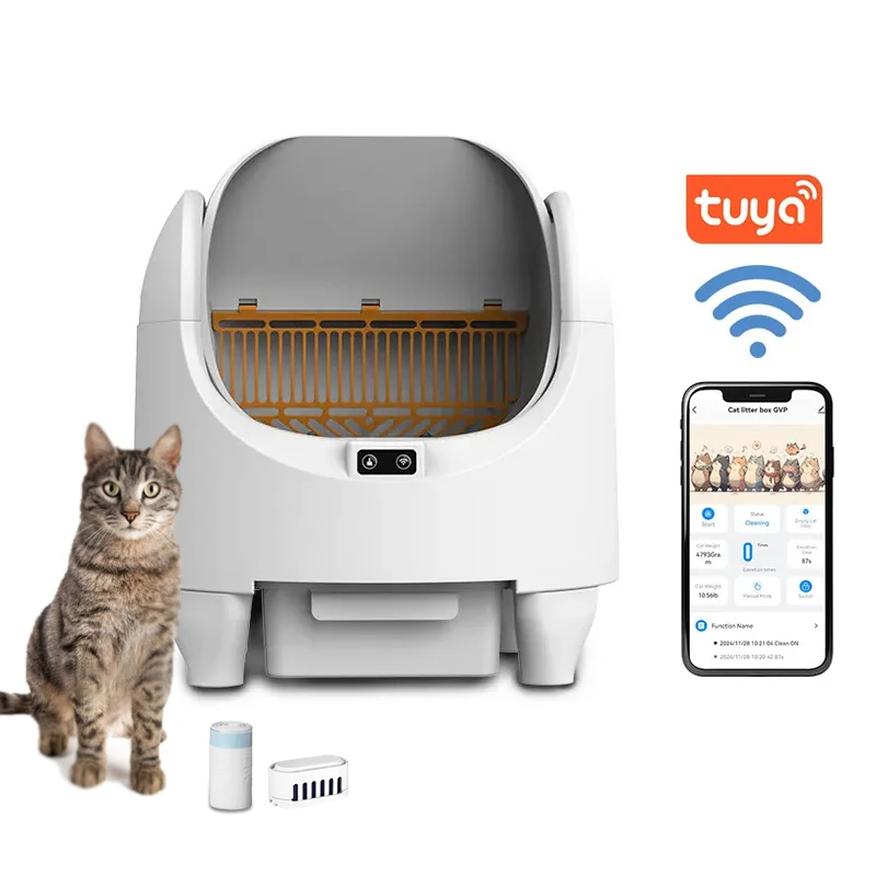 

Odor-Free APP Control Super Automatic With Safety Sensors Quick Self Cleaning Big Open Top Cat Litter Box For Multiple Cats