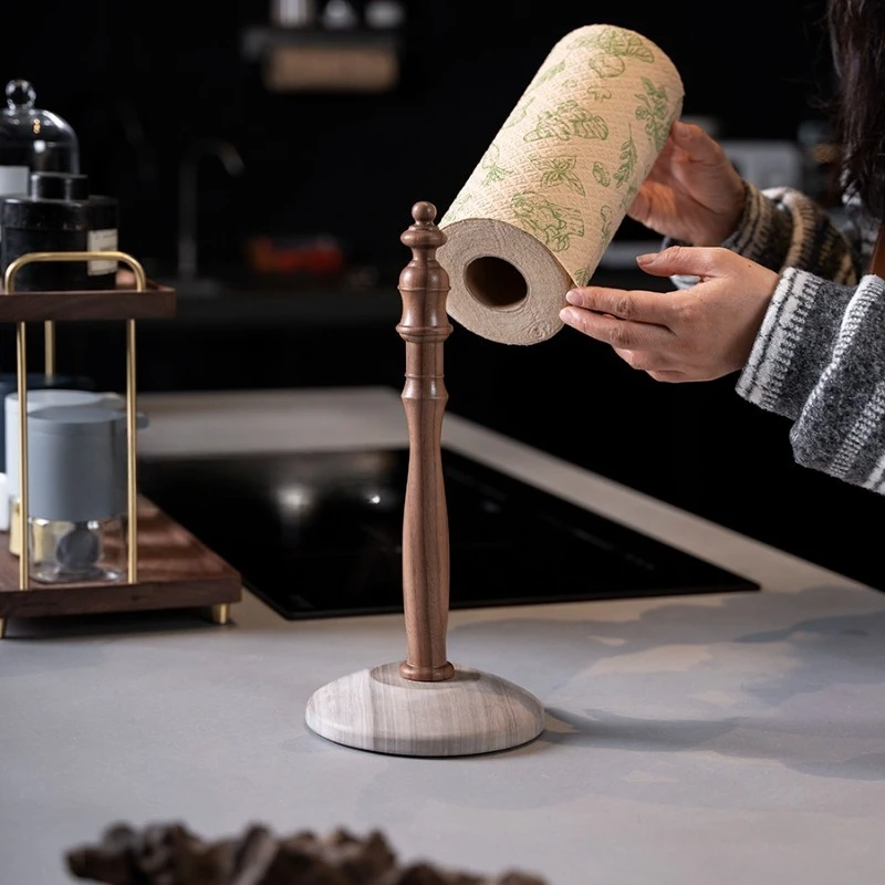 

Vintage Wooden Kitchen Roll Holder Rustic Home Decor Towel Rack Bathroom Countertop Organizer Mid-century Paper Towel Stand