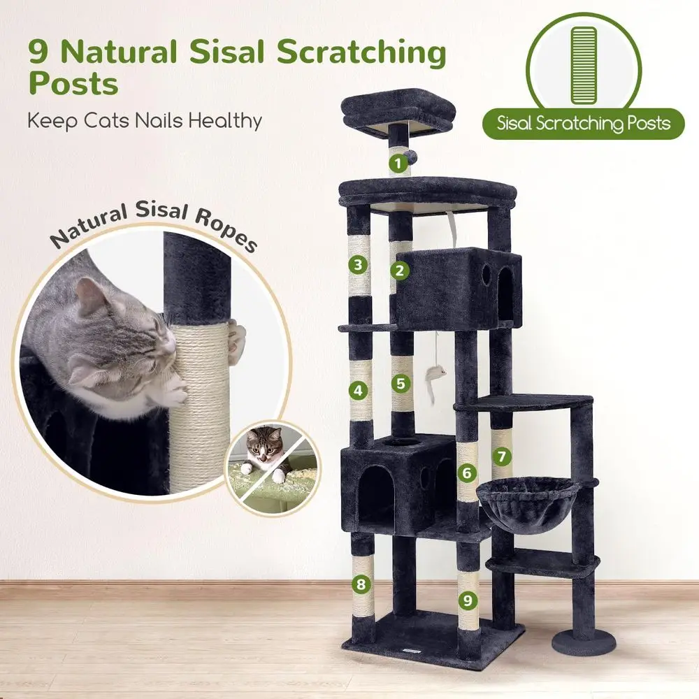 Extra-Large 83 Indoor Cat Tree with 9 Scratch Posts for Heavy Cats Over 20lbs, Dark Grey, F83