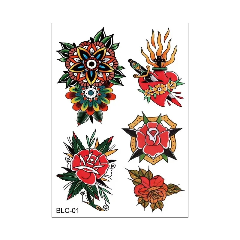 Waterproof Temporary Tattoos with Old School Tattoo Design - Colorful Eagle, Leopard, Butterfly, and Flower Tattoos Body Art