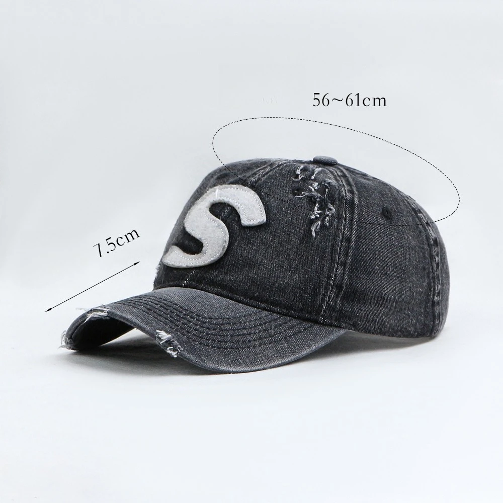 High Quality Washed Denim Baseball Cap Fashion Distressed Letter Design Trendy All Match Casual Outdoor Hat for All Seasons