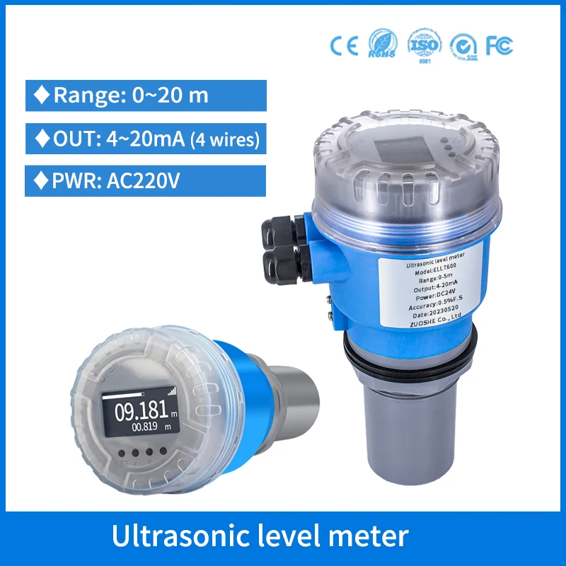 

AC220V Non Contact Ultrasonic Level Meter 5m 10m 20m 4-20mA Fuel Oil Tank Grain Barn Silo Ultrasound Level Sensor Meter