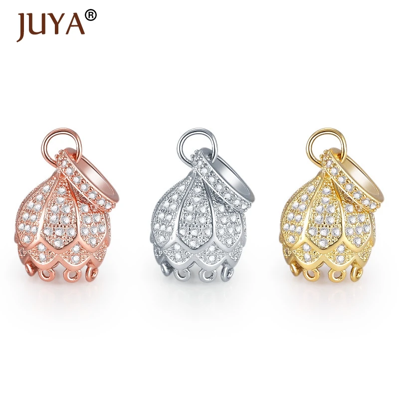 JUYA Fashion Retro Beads Tassels End Cap Copper CZ Rhinestone Charms Pendants for DIY Jewelry Accessories Women Necklace Making