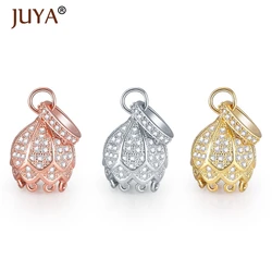 JUYA Fashion Retro Beads Tassels End Cap Copper CZ Rhinestone Charms Pendants for DIY Jewelry Accessories Women Necklace Making