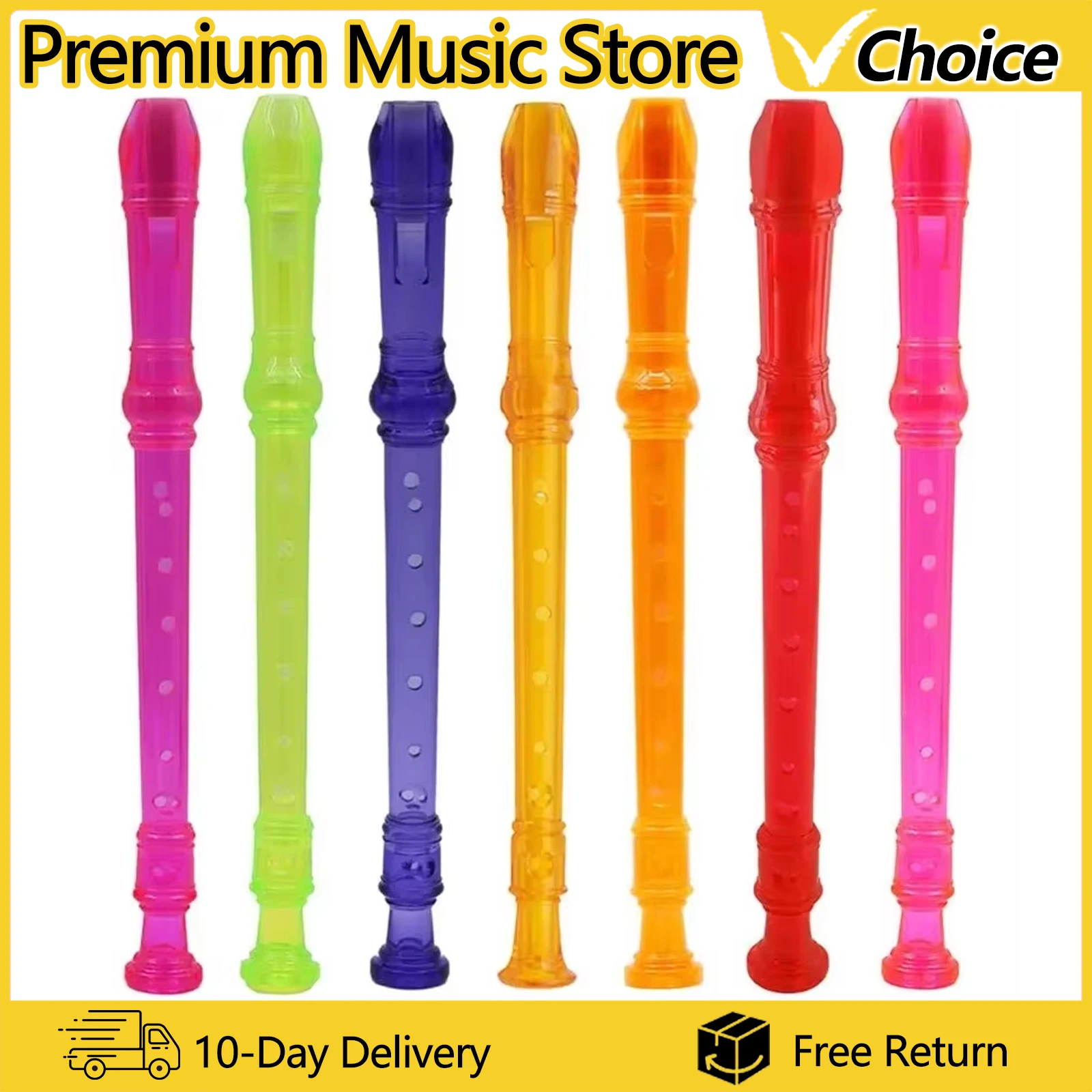 1Pcs ABS Flöte Klarinette Recorder Abnehmbare Sopran Lange Flöte Regenbogen Sieben Farben Bläser Musical Instrument Mit Reinigung Stange