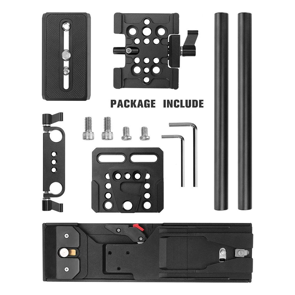 SZRIG VCT-14 Video Camcorder Camera V-Mount QR Durable Plate With Manfrotto Baseplate 15mm LWS Dual Rod Support System