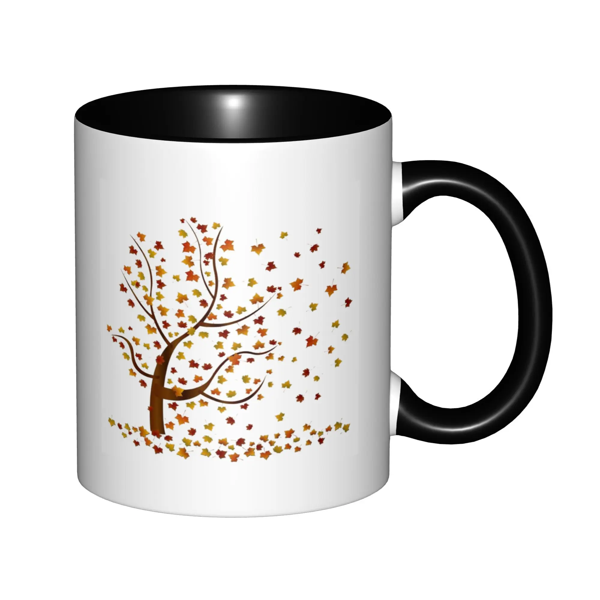 

Leaves For Him Her, Fall Tree With Leaves Mugs With Black Handle Birthday Coffee Mugs Ceramic Tea Cups 11oz