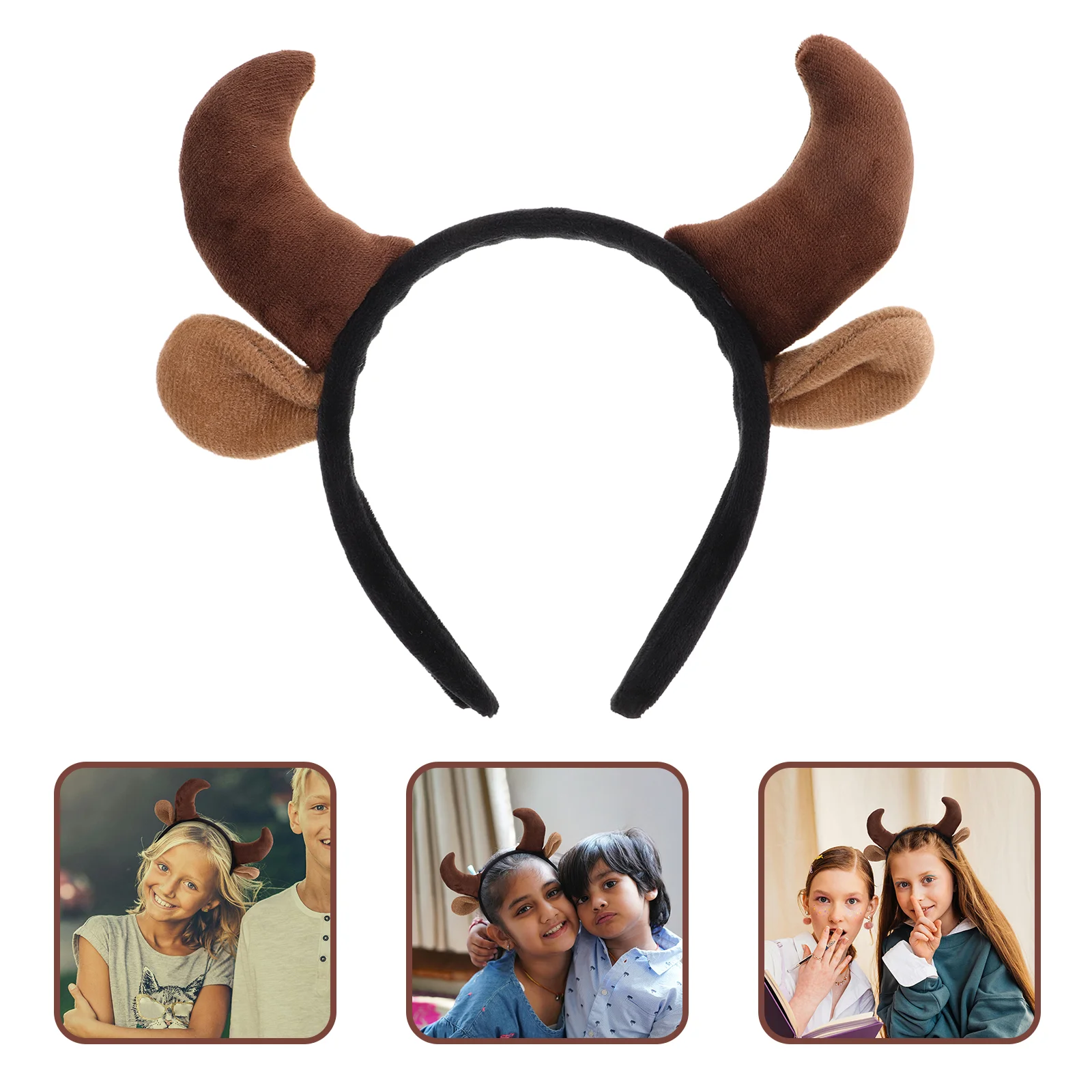 

Cute Cow Horn Headband for Kids Adults Face Washing Cartoon Animal Ear Headdress Easy Use Spa Makeup Costume Accessories