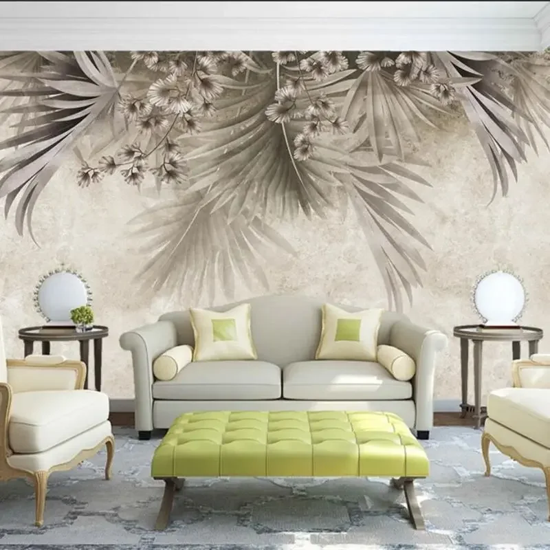 Customized wallpaper 3d Nordic popular leaf plant simple TV background wall living room bedroom restaurant decoration mural Обои