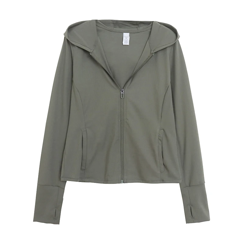Quick Dry Sweat Absorbent Outdoor Casual Sports Zipper Hooded Yoga Clothes Running Fitness Slim Elastic Short Jacket for Women