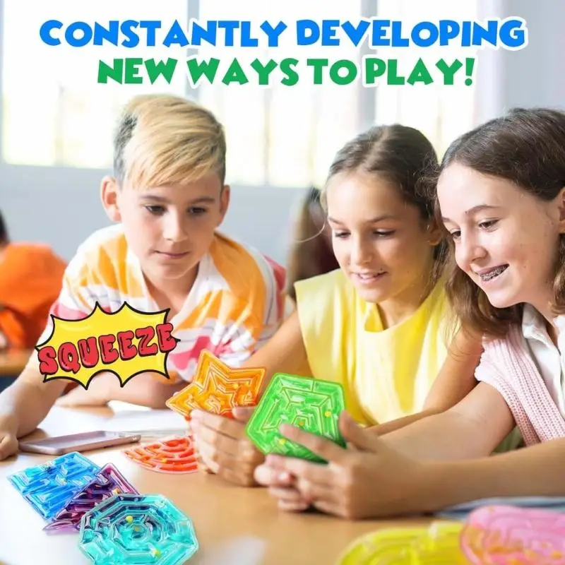8PCS Sensory Geometric Stress Balls Kids Colorful Texture Squeeze Bead Maze Toy L8RB